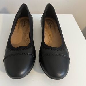 Clarks Black Leather Slip-Ons
